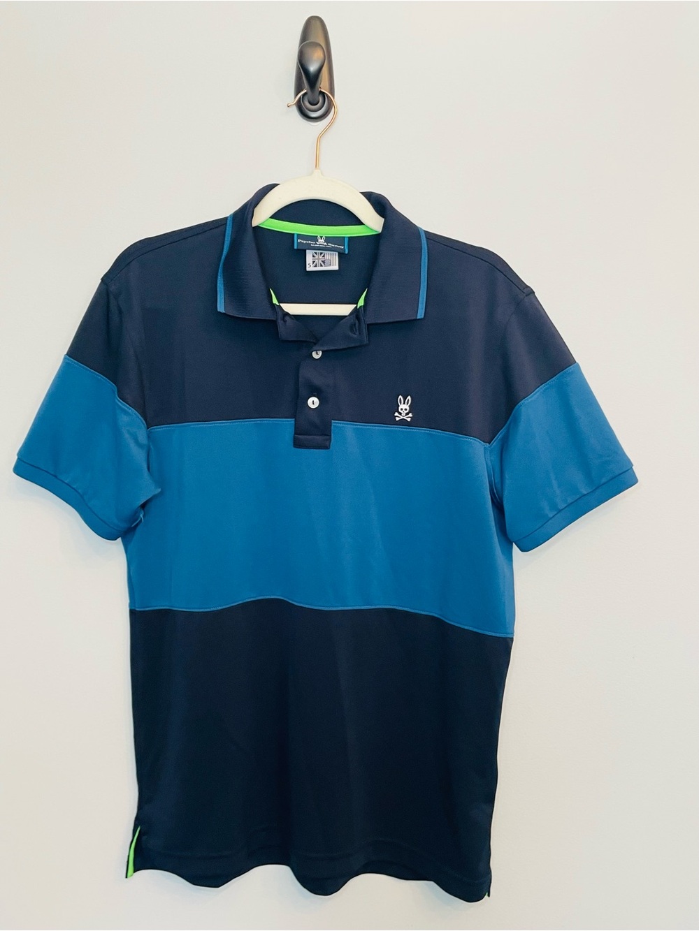 Psycho Bunny Navy and Teal Blue Colorblock Polo